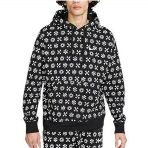 Nike Club Fleece Monogram Hoodie Men's FJ1635-011 SIZE XL Black/White MSRP $99